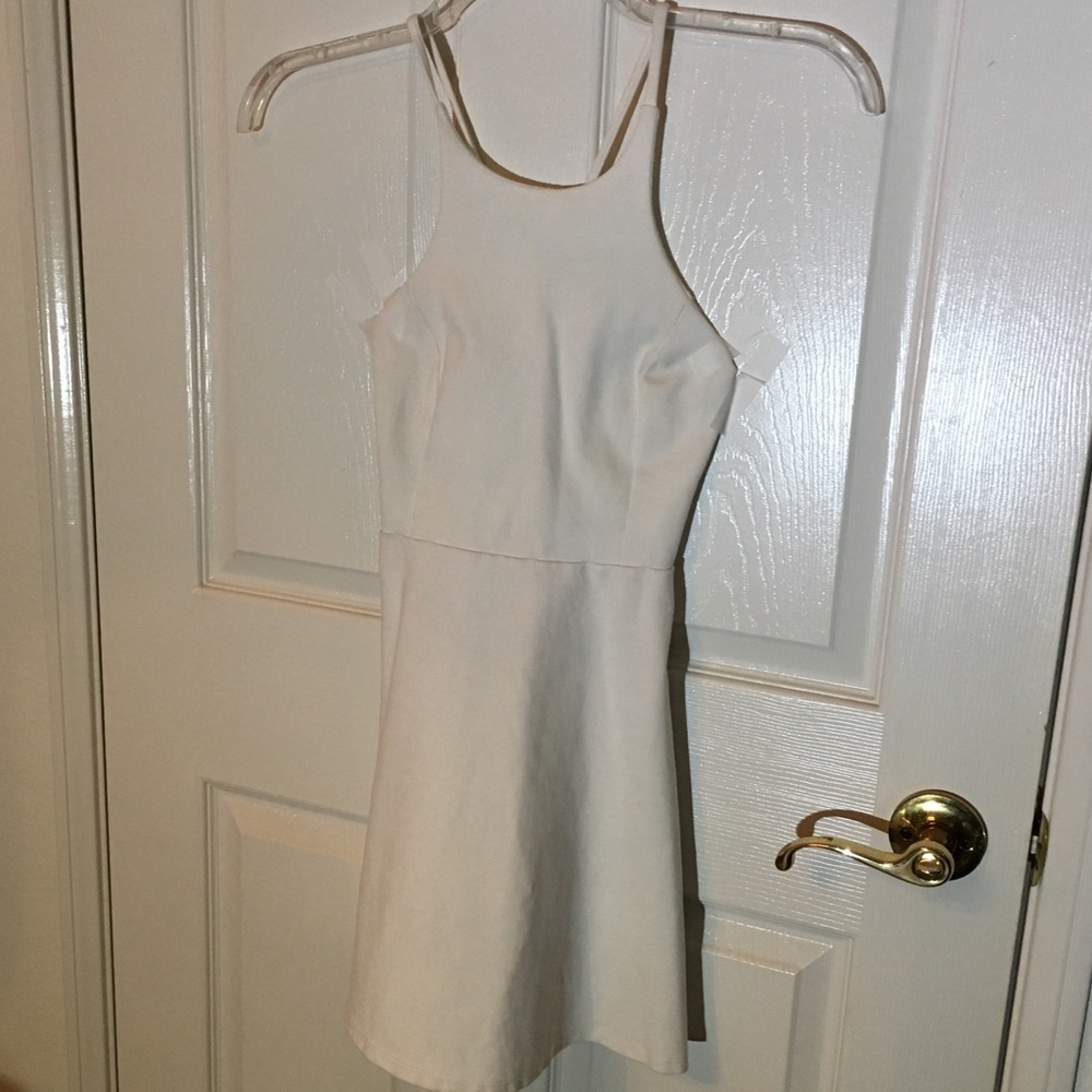 Lulu’s White Halter Neck Skater Mini Dress